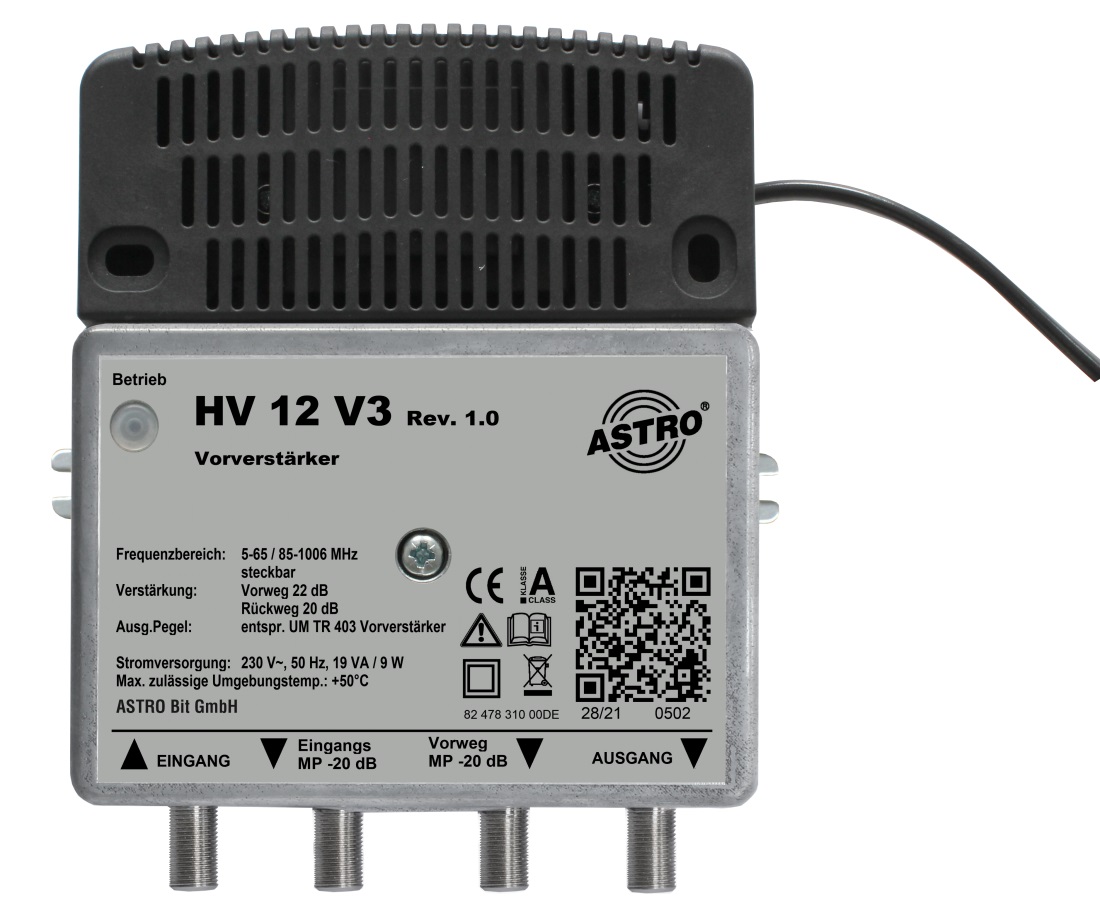 HV 12 V3 - Breitband Kaskaden-Vorverstärker mit 5-65 / 85-1006 MHz