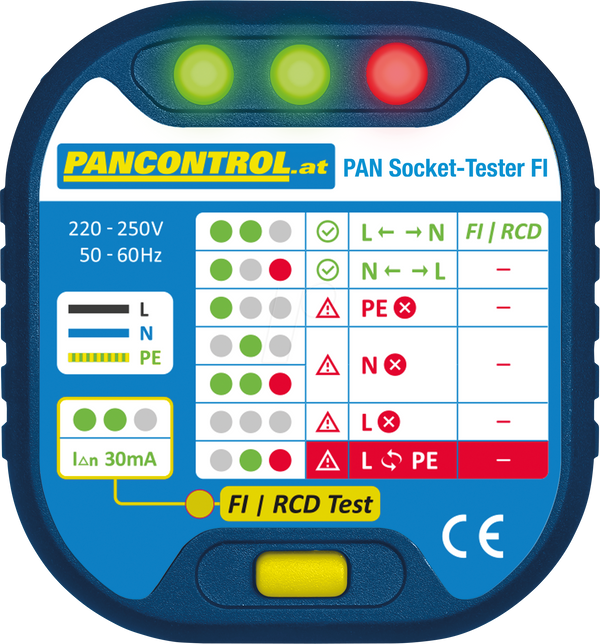 PAN Socket-Test 2 - Steckdosenprüfer + 30 mA FI-Tester