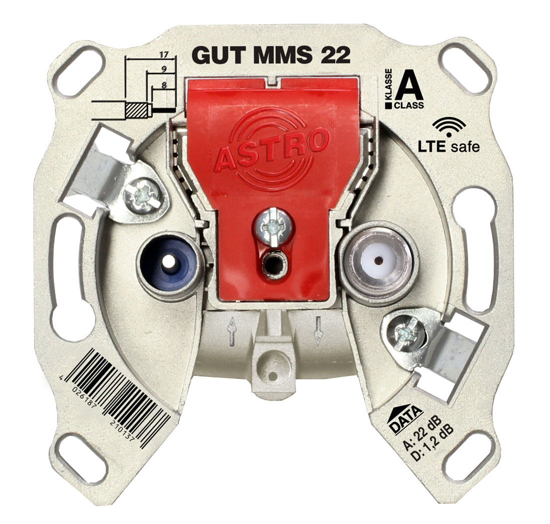 GUT MMS 22- Modem-Durchgangsdose, TV- & Modem-Anschlussdämpfung ca. 22 dB