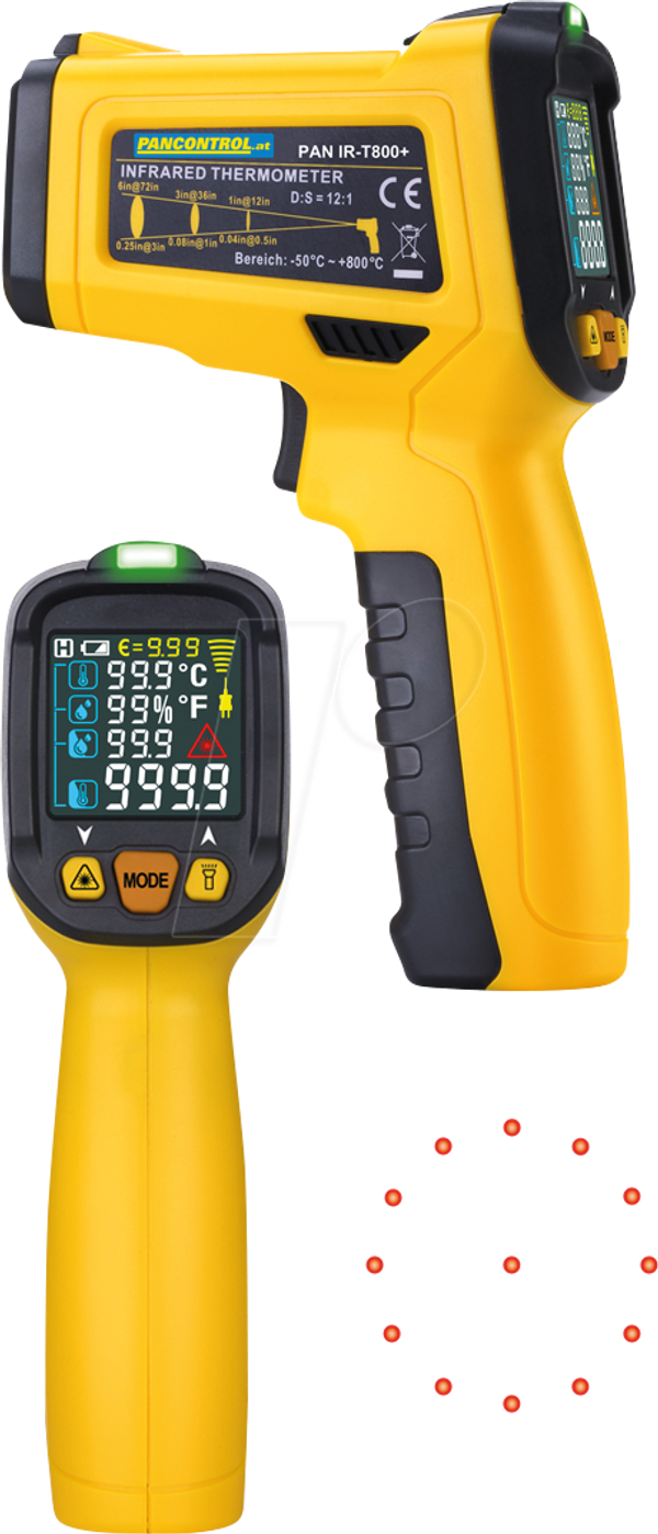 PAN IR-T800+ Profi-Infrarot-Thermometer 12:1 mit Laser-Messkreisanzeige