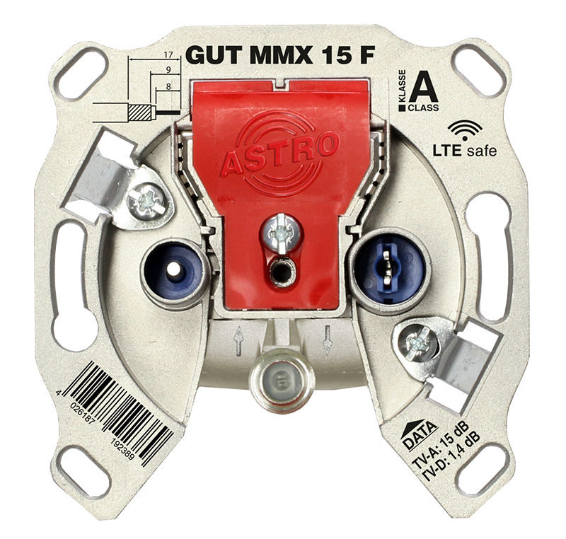 GUT MMX 15 F - Modem-Durchgangsdose für Multimedia, BK und FM, 3 Ausgänge