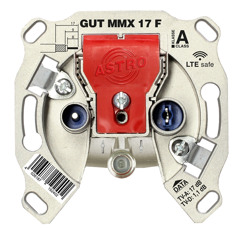GUT MMX 17 F - Modem-Durchgangsdose für Multimedia, BK und FM, 3 Ausgänge