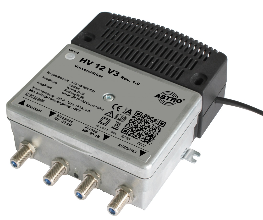 HV 12 V3 - Breitband Kaskaden-Vorverstärker mit 5-65 / 85-1006 MHz