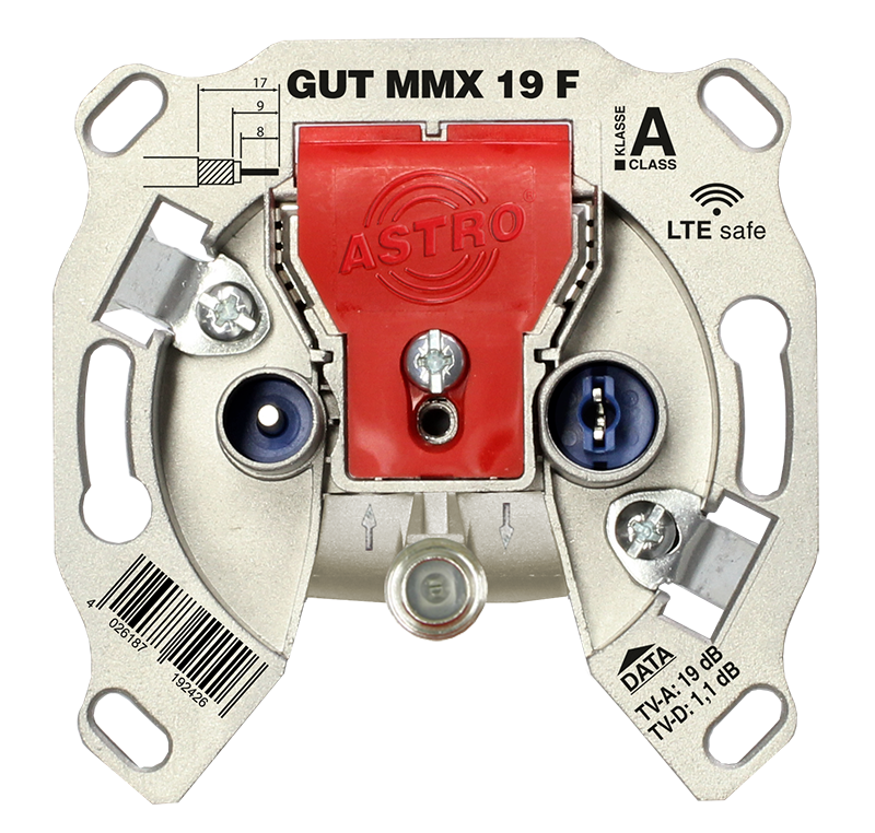 GUT MMX 19 F - Modem-Durchgangsdose für Multimedia, BK und FM, 3 Ausgänge