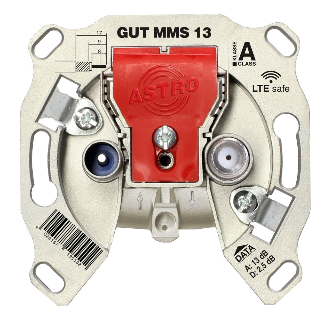 GUT MMS 13 - Modem-Durchgangsdose, TV- & Modem-Anschlussdämpfung ca. 13 dB