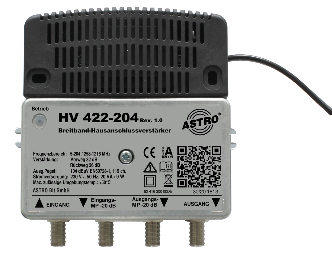 HV 422-204 - Breitbandverstärker mit 5-204 / 258-1218 MHz, DOCSIS 3.1
