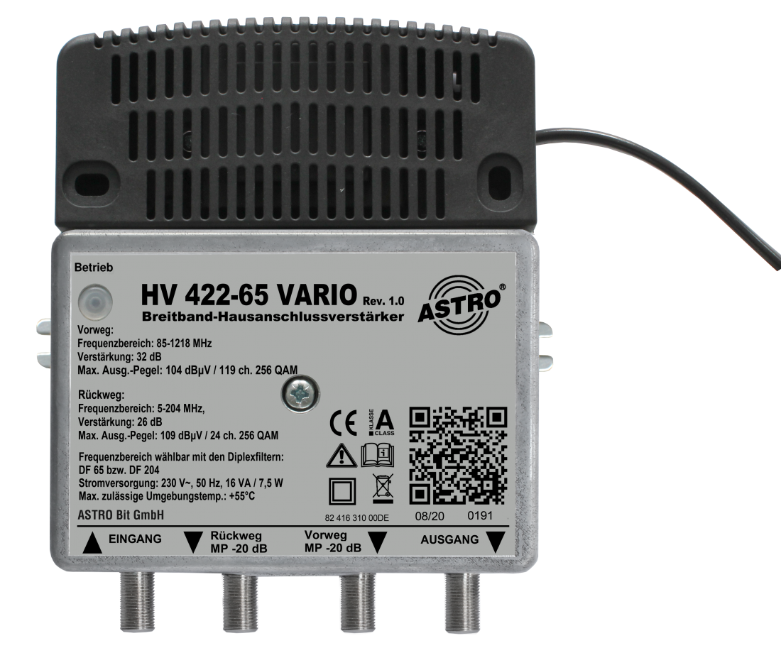 HV 422-65 - Hausanschlussverstärker mit Push-Pull-Rückweg, DOCSIS 3.1