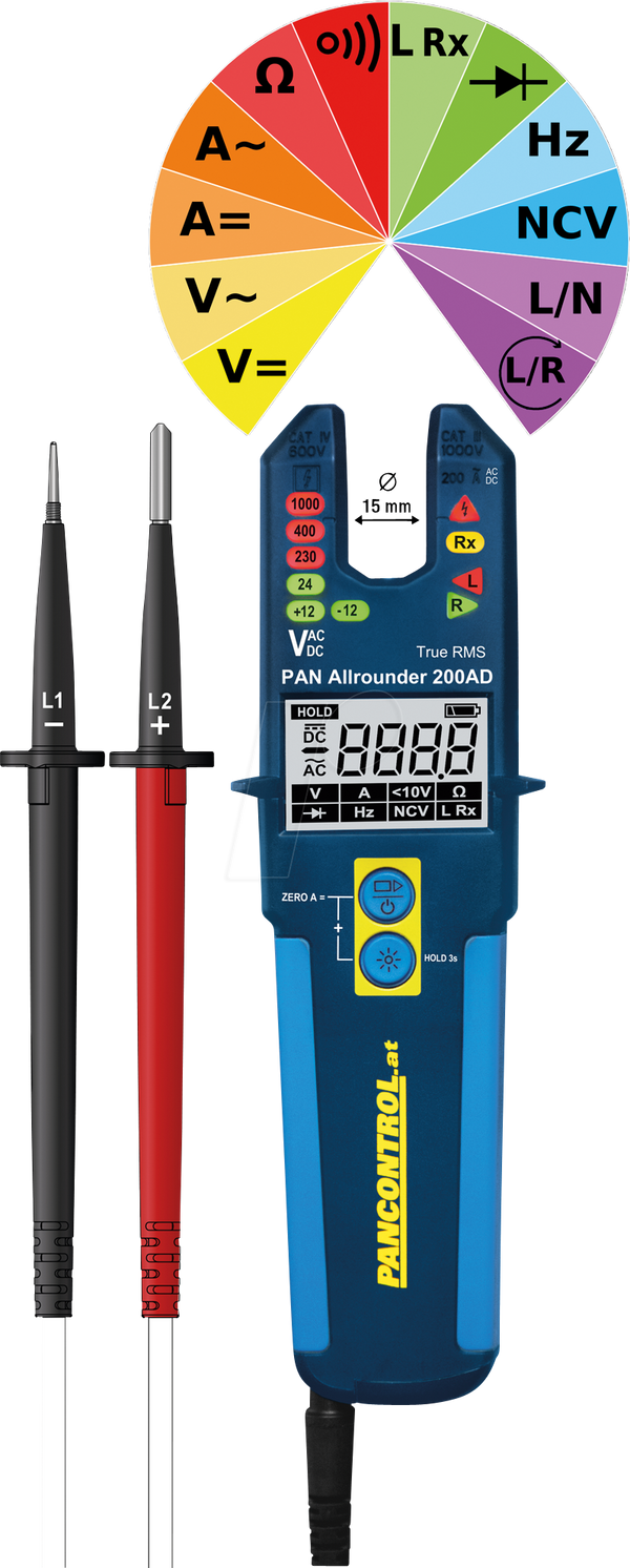 PANCONTROL ALLROUNDER  200AD - Strom-/ Spannungsprüfer LED + LCD 200A AC/DC