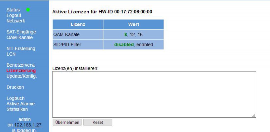 QAM BOX Lizenz Service-Filter - Lizenz für Service Drop Funktion bei QAM BOX eco + QAM BOX neo