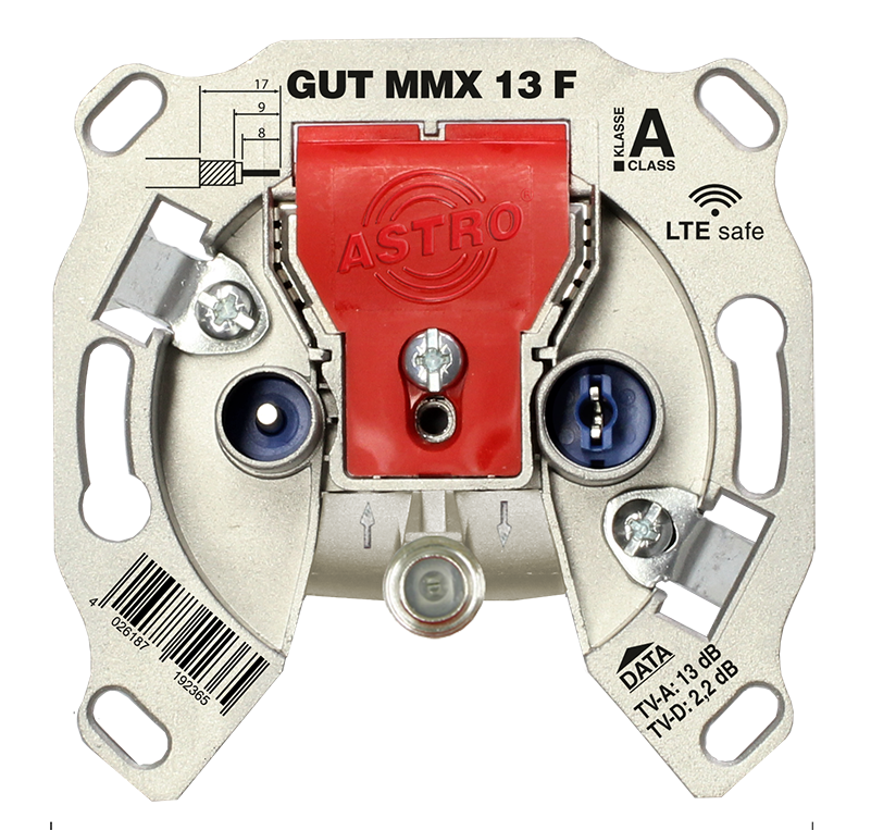 GUT MMX 13 F - Modem-Durchgangsdose für Multimedia, BK und FM, 3 Ausgänge