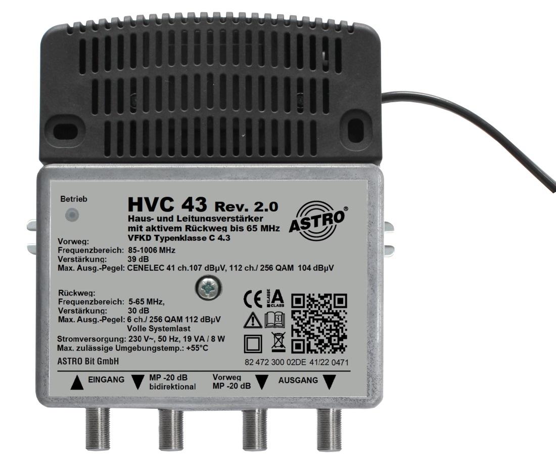 HVC 43 - Breitbandverstärker mit 5-65 / 85-1006 MHz
