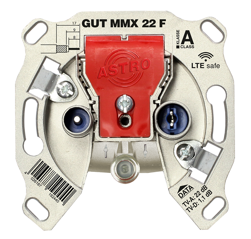GUT MMX 22 F - Modem-Durchgangsdose für Multimedia, BK und FM, 3 Ausgänge