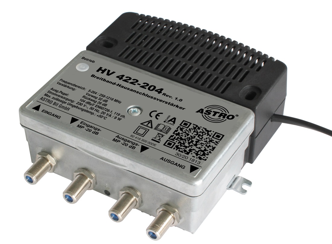 HV 422-204 - Breitbandverstärker mit 5-204 / 258-1218 MHz, DOCSIS 3.1
